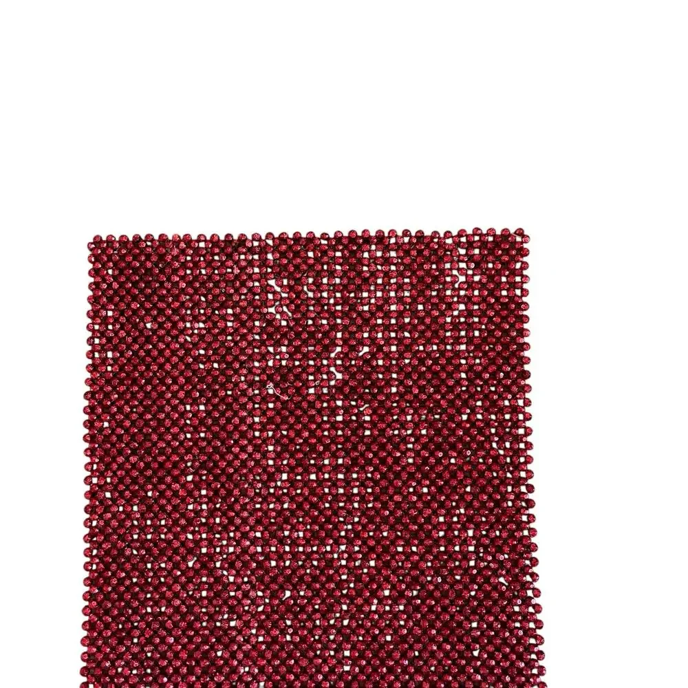 Tahari RED Beaded Table Runner Centerpiece 13x36 Luxe Holiday Glam Decor New